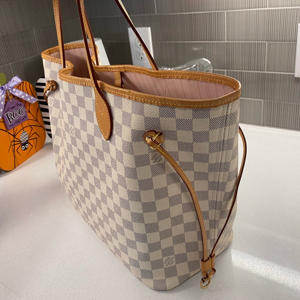 Louis Vuitton White and Tan Checkered Tote